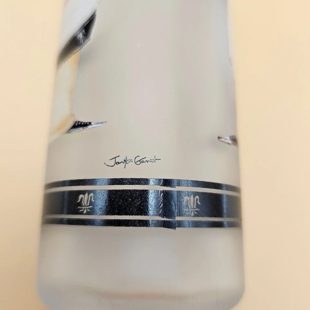 Frosted Glass Bottle w/ Stainless‎ Steel Pour Spout and Chain Stopper Decorative